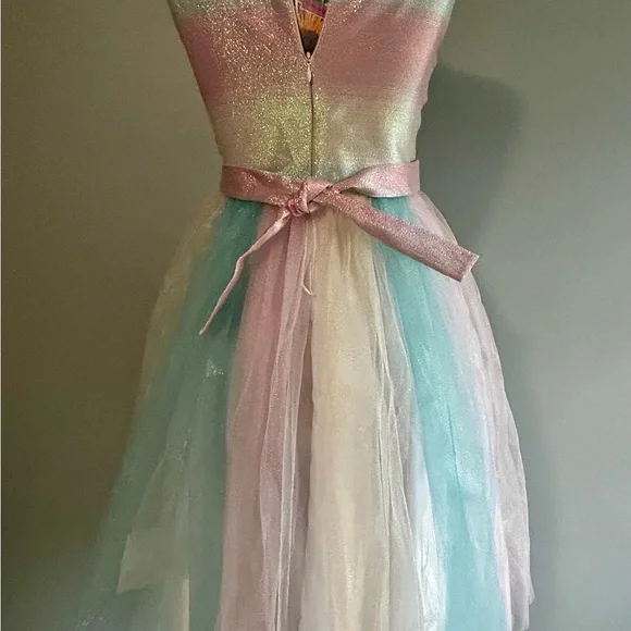 Bonnie Jean Girls Shimmering Pastel Rainbow Sleeveless Dress - Picture 7 of 12